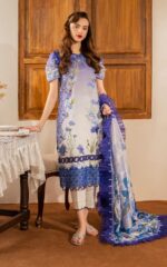 Luxury 3-Piece Digital Printed Lawn Suit | Lavender & White Cornflower Botanical Print with Embroidered Hem & Ruffled Organza Dupatta