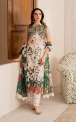 Luxury 3-Piece Digital Printed Lawn Suit | White Botanical Garden Print with Cutwork Embroidered Yoke & Tropical Printed Dupatta