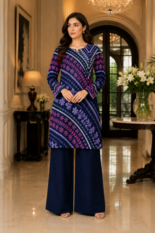 Maria B Breeze — "Lehria" Floral Stripe Embroidered Lawn Suit