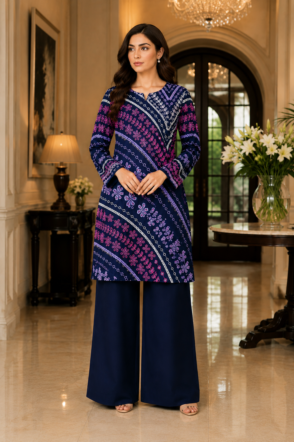 Maria B Breeze — "Lehria" Floral Stripe Embroidered Lawn Suit Maria B Breeze — "Lehria" Floral Stripe Embroidered Lawn Suit